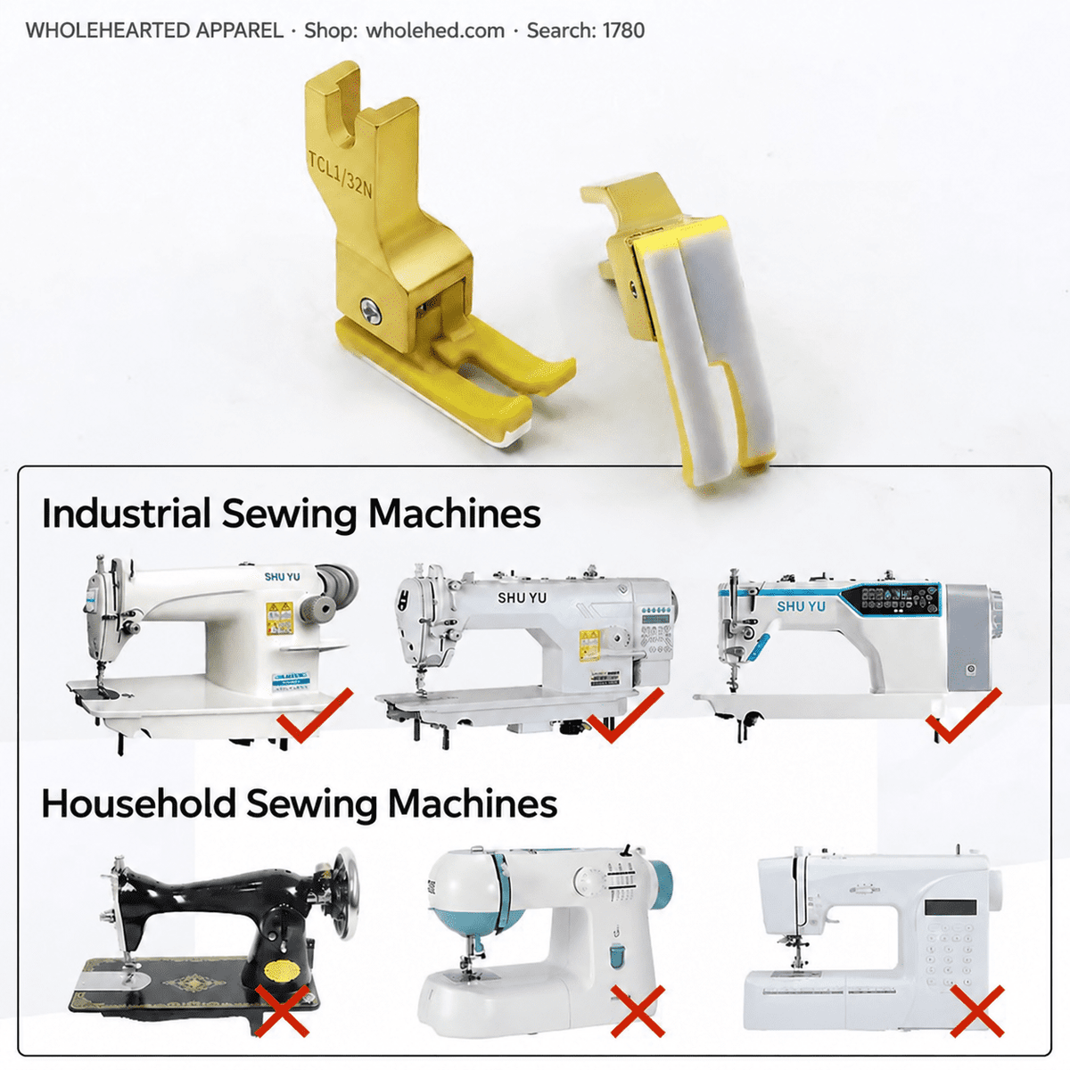 1780★ Yellow Plastic High-Low Presser Foot for Computer Sewing Machine, Topstitching and Waistband Sewing Durable Gold Finish.