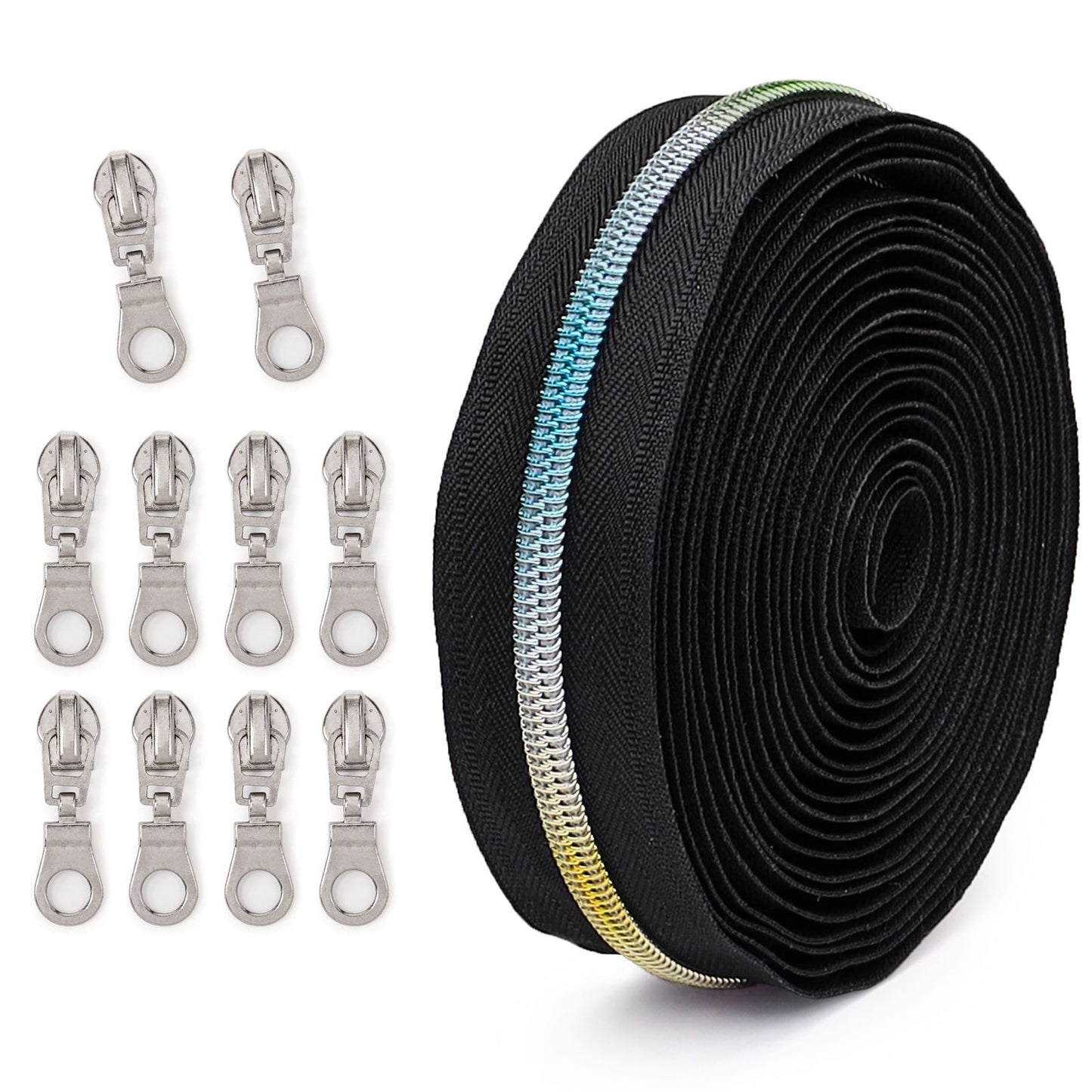 3097  Zipper No. 5 is wearing colorful teeth nylon set, bags and accessories can be used for 4.5 meters + 10 Jitong heads = 1 pack.