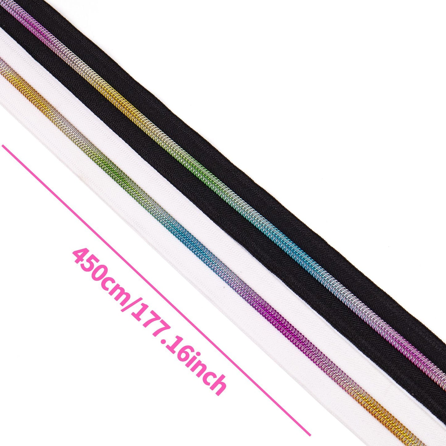 3097  Zipper No. 5 is wearing colorful teeth nylon set, bags and accessories can be used for 4.5 meters + 10 Jitong heads = 1 pack.