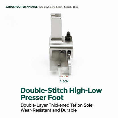 1810★ Double-Stitch High-Low Plastic Presser Foot with Thickened PTFE Sole All-Steel Shank and Adjustable Edge Guide
