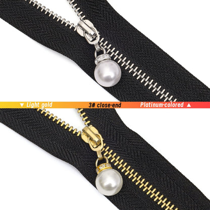 3111  Zipper No. 3 Metal Light Gold White Gold Closed End Work Code Hook Head Diamond Pendant Pearl Pull Pocket Clothing Luggage Zipper