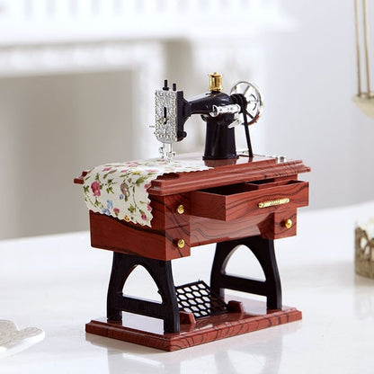 Caja de música con juguete de máquina de coser vintage 1878★ con mecanismo de movimiento, coleccionable de escritorio clásico.