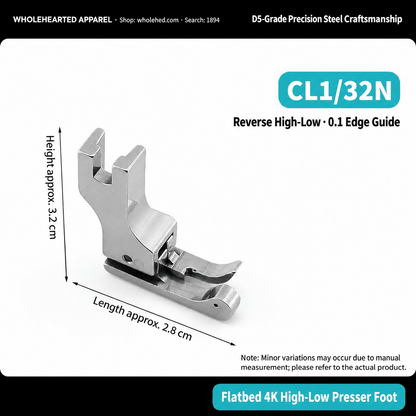 1894★ All-Steel High-Low Presser Foot for Straight-Stitch Sewing Machines, Left/Right 0.1/0.2 cm Edge Topstitching, Shirt Collars, Old Style