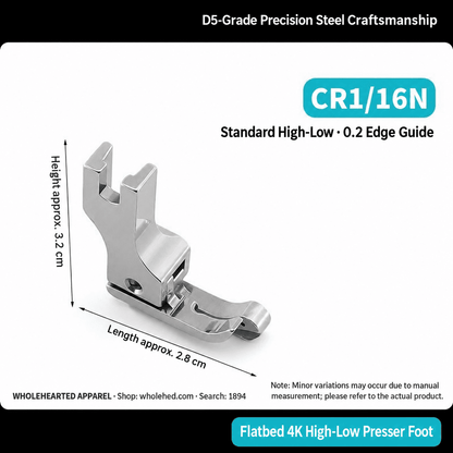 1894★ All-Steel High-Low Presser Foot for Straight-Stitch Sewing Machines, Left/Right 0.1/0.2 cm Edge Topstitching, Shirt Collars, Old Style