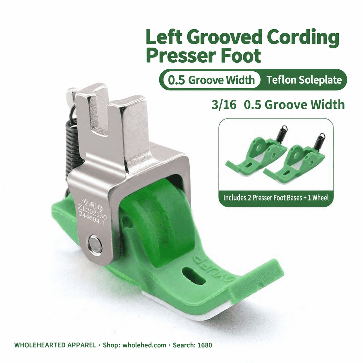 1680★ Teflon Grooved Cording Roller Presser Foot for Flatbed Sewing Machines, Cord Piping and Sewing Accessories.