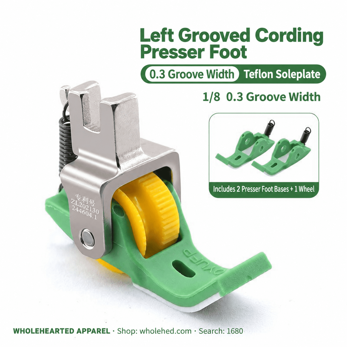 1680★ Teflon Grooved Cording Roller Presser Foot for Flatbed Sewing Machines, Cord Piping and Sewing Accessories.