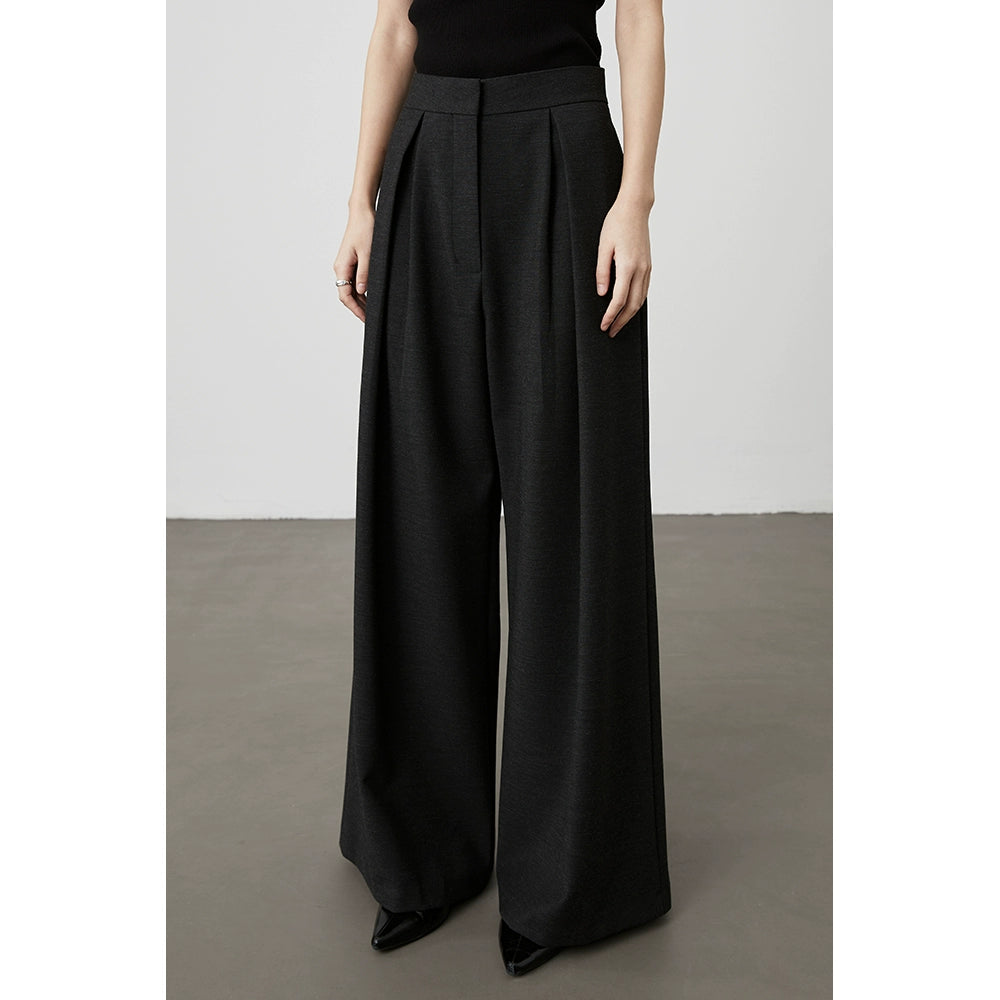 [Silhouette trousers] CAREMIND iron-free design wide-leg trousers loose and thin straight drop suit pants autumn