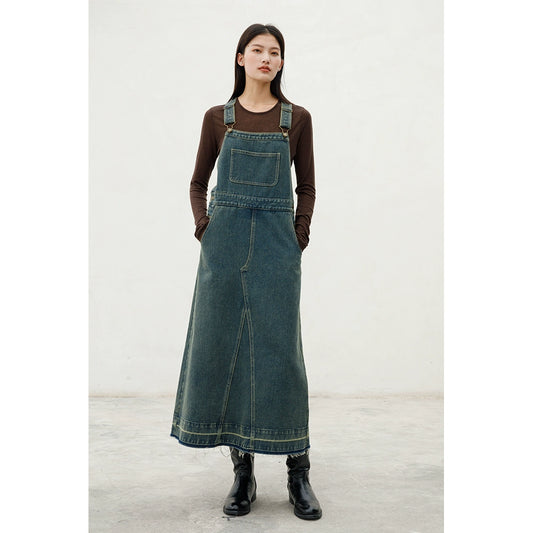 [Oferta especial por tiempo limitado] Falda de tirantes de mezclilla retro de diseño original, nueva falda delgada con aberturas en los extremos, pequeña, mediana y larga 