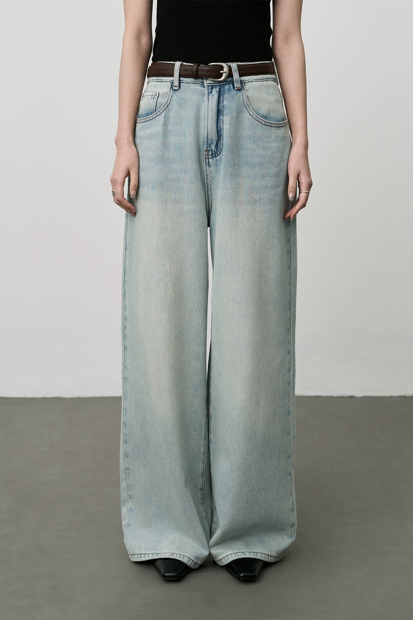 Pantalones vaqueros de pierna ancha de color azul claro CAREMIND, pantalones ajustados de cintura alta y pierna recta, pantalones de verano que fregan el suelo 