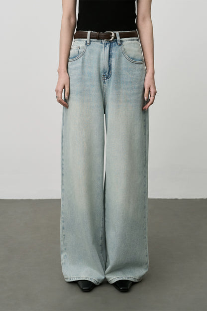 Pantalones vaqueros de pierna ancha de color azul claro CAREMIND, pantalones ajustados de cintura alta y pierna recta, pantalones de verano que fregan el suelo 