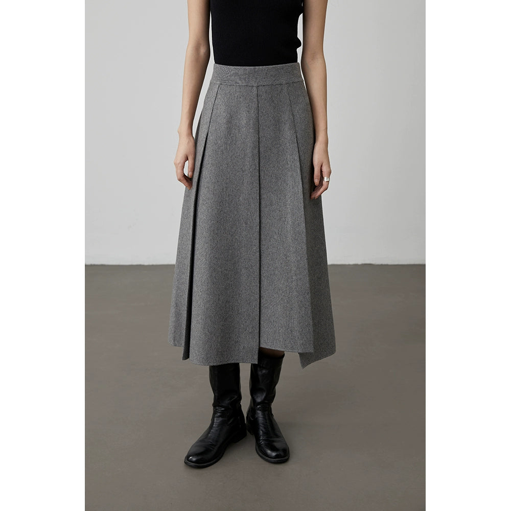 [Falda tejida de lana estilo salón político] Falda plisada de color sólido CAREMIND Falda de lana mediana y larga de otoño e invierno para desplazamientos versátiles 
