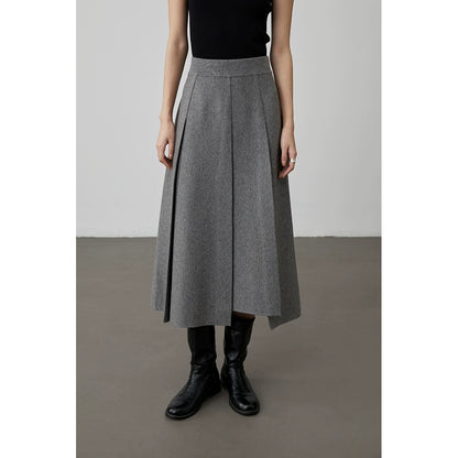 [Falda tejida de lana estilo salón político] Falda plisada de color sólido CAREMIND Falda de lana mediana y larga de otoño e invierno para desplazamientos versátiles 
