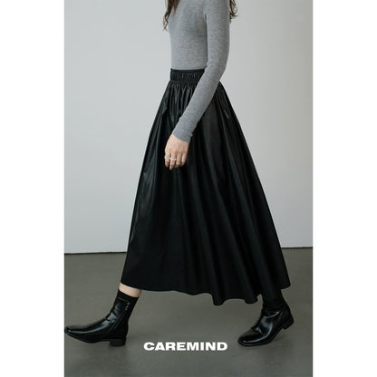 CAREMIND [Urban Street] Falda de cuero ajustada con cintura elástica y banda de goma de PU para mujer 