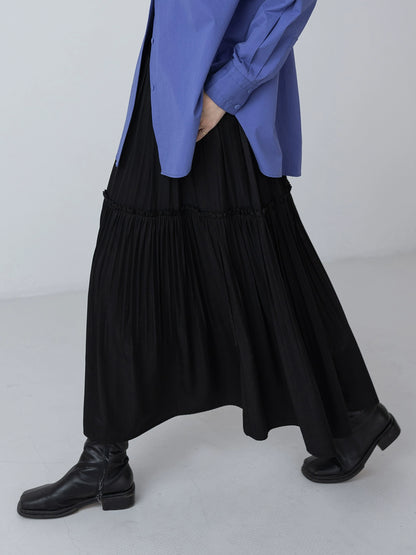 [Oferta por tiempo limitado] Falda plisada con cintura elástica de goma CAREMIND Falda larga plisada de primavera para mujer 