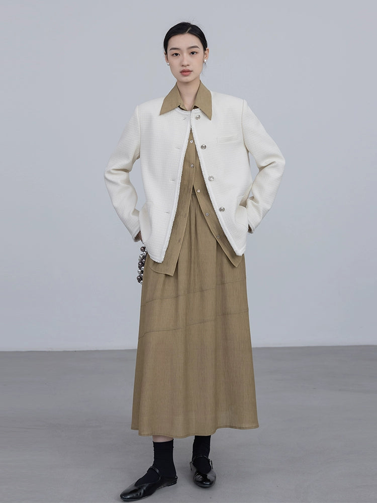 Conjunto de dos piezas de camisa de manga larga con colgante CAREMIND 24SS + falda en forma de A, sal de textura oscura 