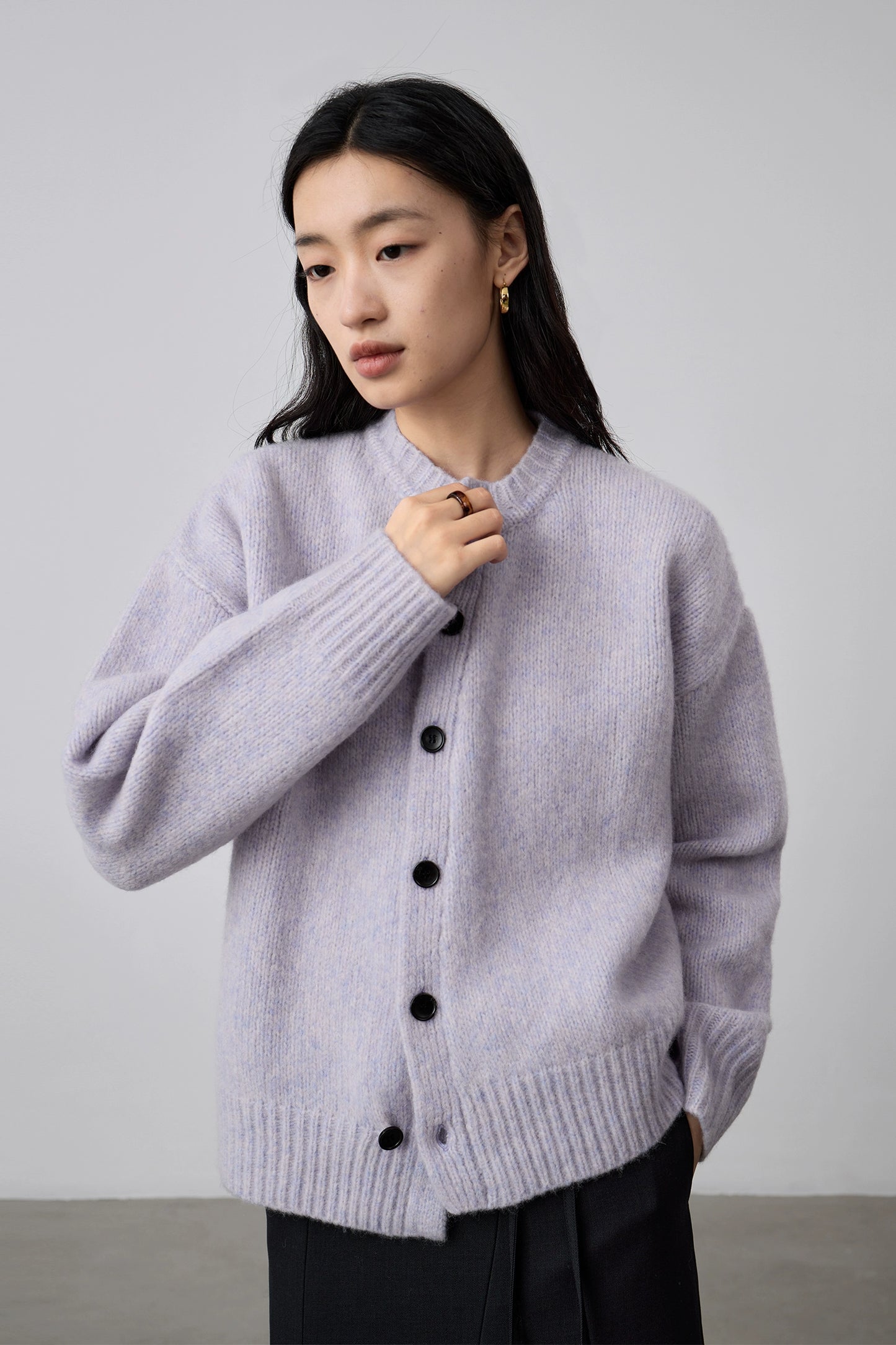 [Special Price] Purple Cardigan Irregular Design Sweater Small Lazy Crew Neck Knitted Jacket Top