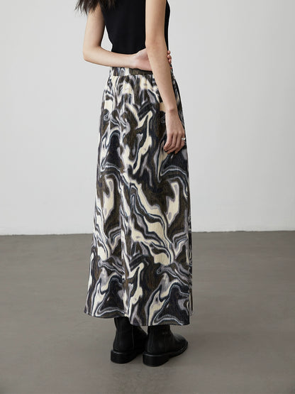 [Shanhaiji] CAREMIND brown and white smudged irregular texture skirt high waist and thin a-word long skirt