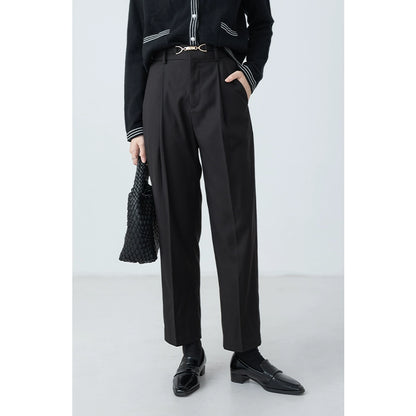 [Oferta por tiempo limitado] Pantalones con hebilla de metal marrón CAREMIND, pantalones casuales sencillos de nueve puntos para mujer 