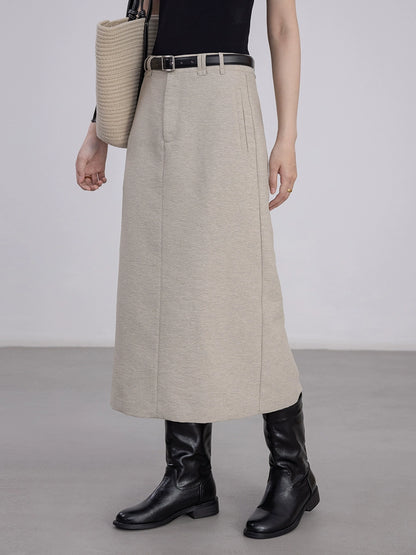 [Oferta por tiempo limitado] Conjunto de chaleco sin mangas color caqui claro + falda de cintura alta y corte en A fino 