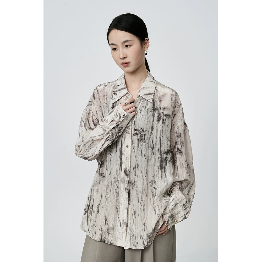 Camisa con pintura de tinta CAREMIND estilo nacional con manchas, manga larga, chaqueta superior de seda ligera para mujer estilo Hong Kong, marea 