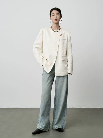 Chaqueta de traje con textura de calidad para mujer, diseño chino, color albaricoque blanco, de CAREMIND 