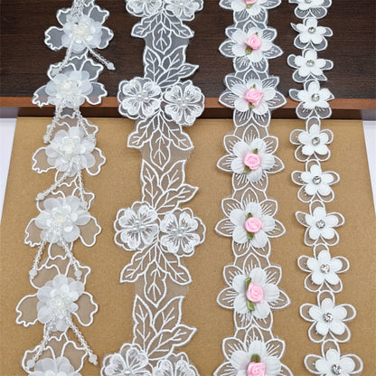 3556★ Accesorios de encaje de flores tridimensionales, encaje bordado de organza con cuentas de doble capa, sombrero de boda hecho a mano DIY, ropa para niños