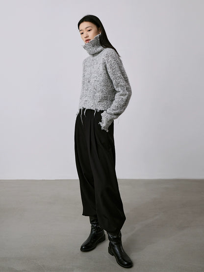 CAREMIND nuevo suéter de punto suave y encerado con viento perezoso, suéter de cuello alto con parte superior irregular, suéter grueso y cálido 