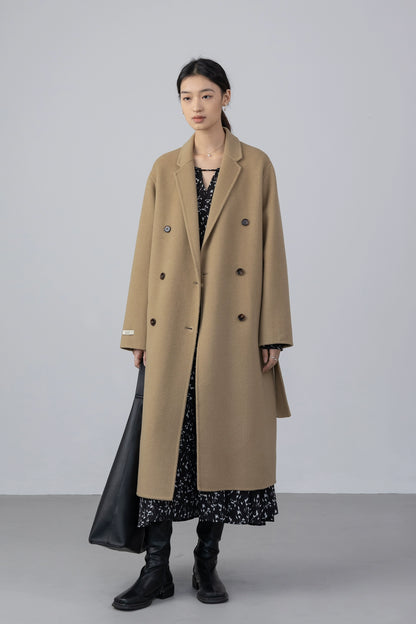 [Oferta especial por tiempo limitado] Chaqueta de abrigo hasta la rodilla de lana de doble cara con textura de cachemira 100 % CAREMIND original para mujer 