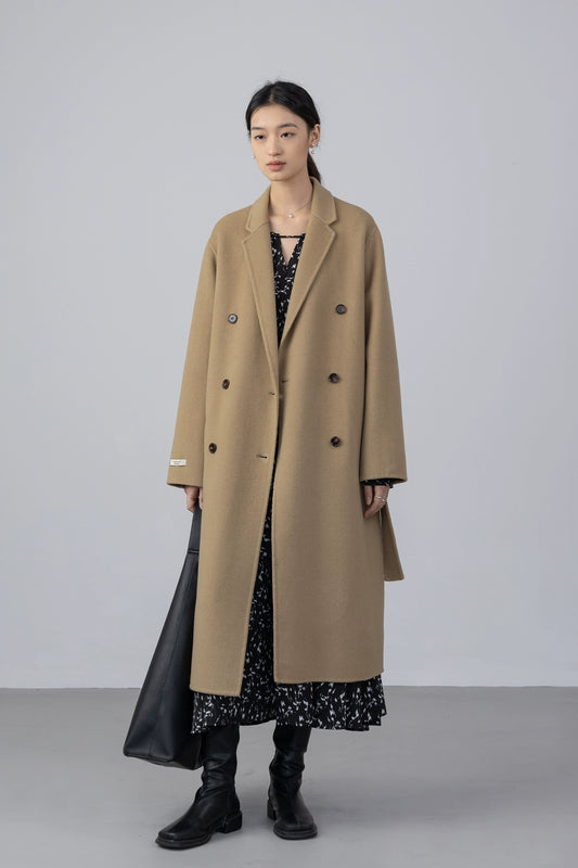 [Oferta especial por tiempo limitado] Chaqueta de abrigo hasta la rodilla de lana de doble cara con textura de cachemira 100 % CAREMIND original para mujer 