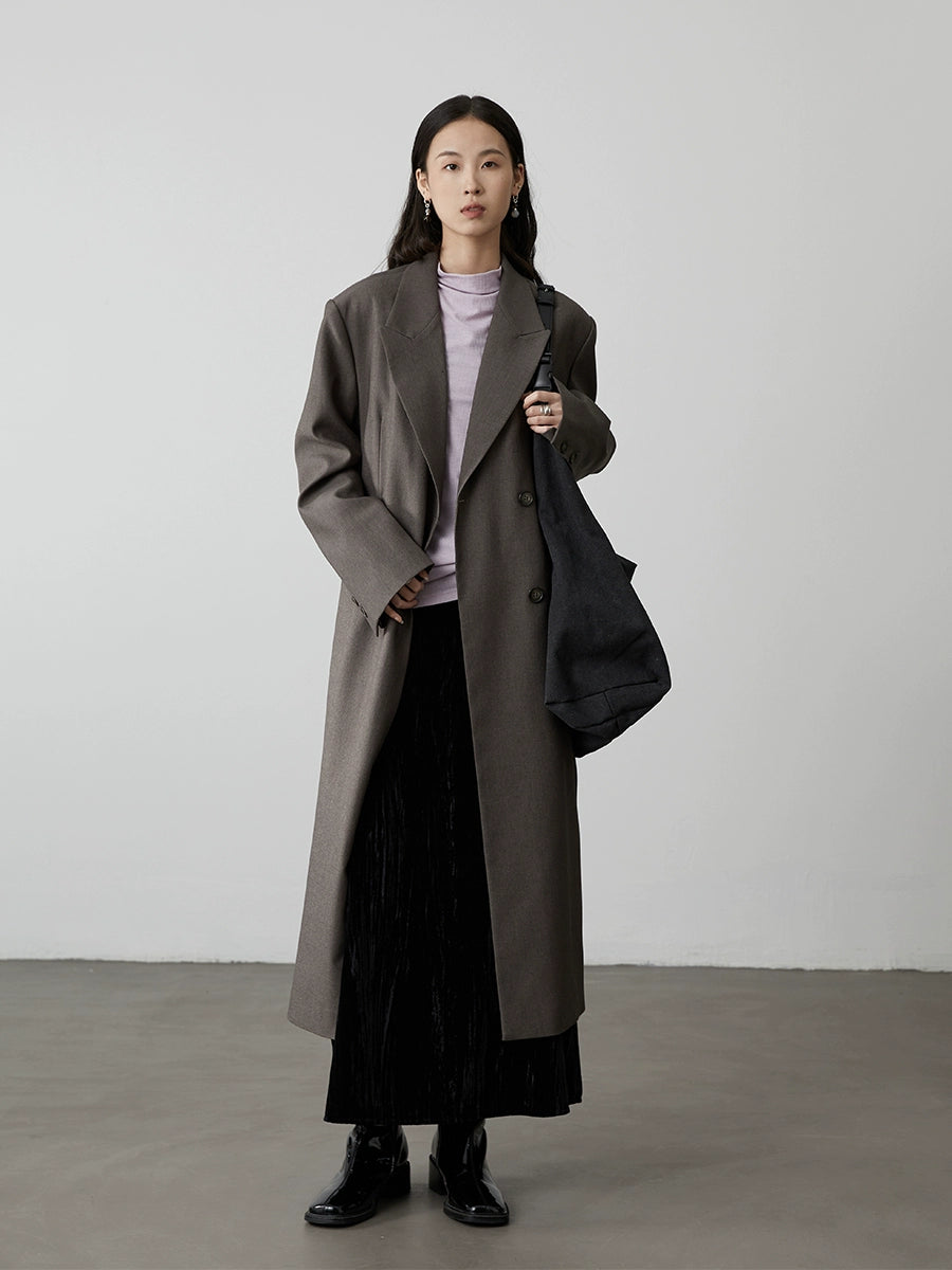 [Traje de jazz] Abrigo de silueta gris CAREMIND, gabardina de traje largo de estilo rodilla de alta gama 