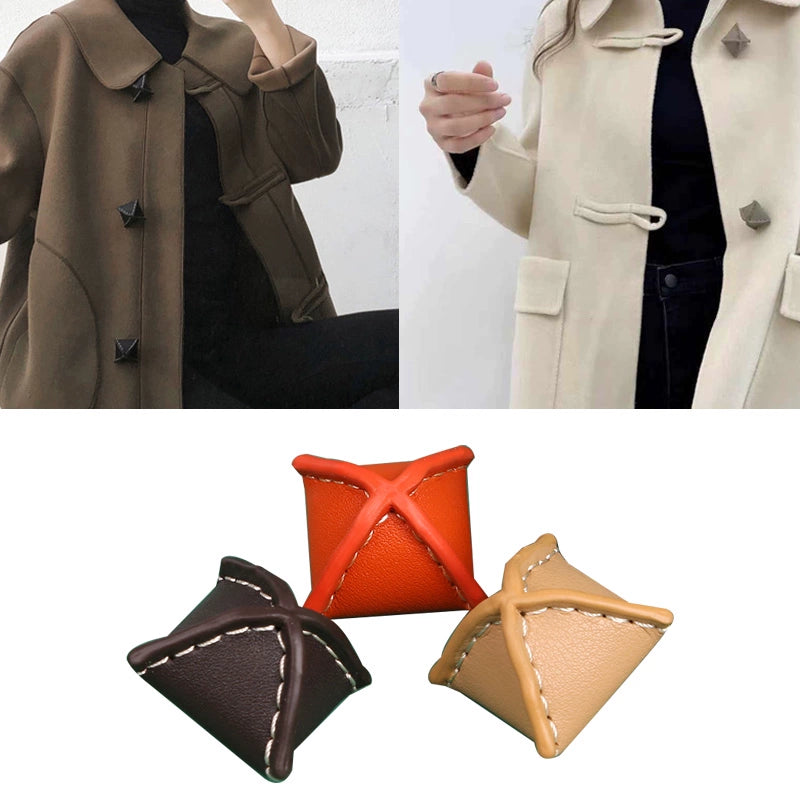3241★  Ainujia leather jacket buttons fur zongzi leather button jacket trench coat woolen buttons versatile women's top high-end buttons