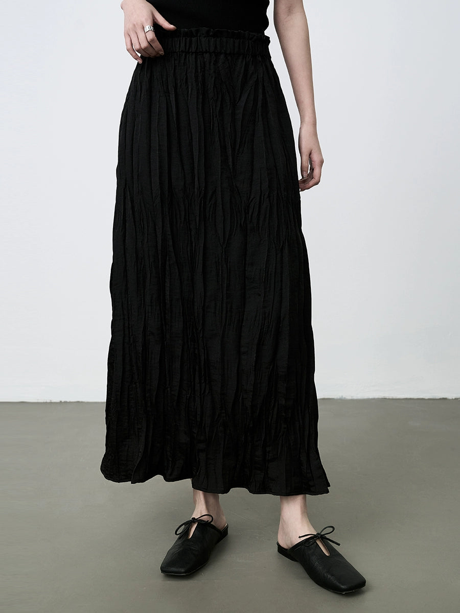 Falda de textura plisada negra CAREMIND, falda larga de cintura elástica en forma de H para niños 