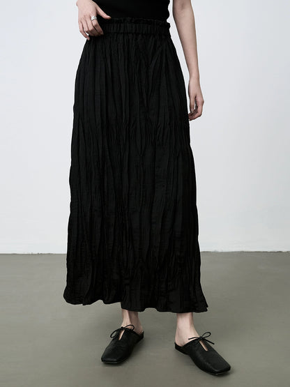 Falda de textura plisada negra CAREMIND, falda larga de cintura elástica en forma de H para niños 