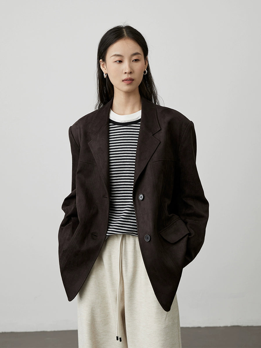 CAREMIND Lite Blazer de gamuza gris tinta de lujo ligero para uso diario, traje superior con solapa curva versátil para mujer 