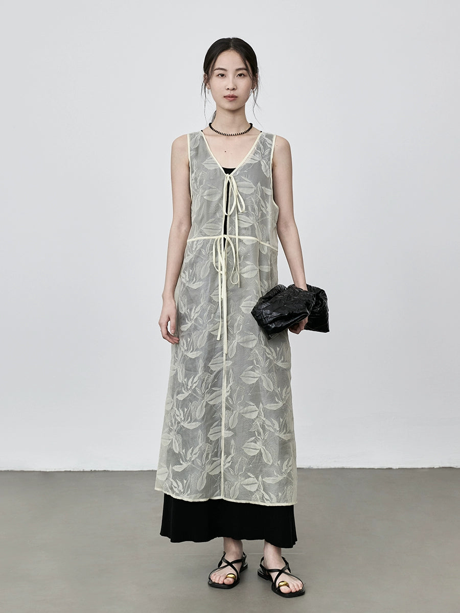 CAREMIND Vestido tipo chaleco sin mangas con relieve fino, blusa exterior holgada con tirantes apilados para mujer 