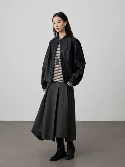 [Thin and Qiao Muffins] CAREMIND Striped Crew Neck Long Sleeve T-Shirt Slim and Skinny Inner Bottom Top Spring and Autumn