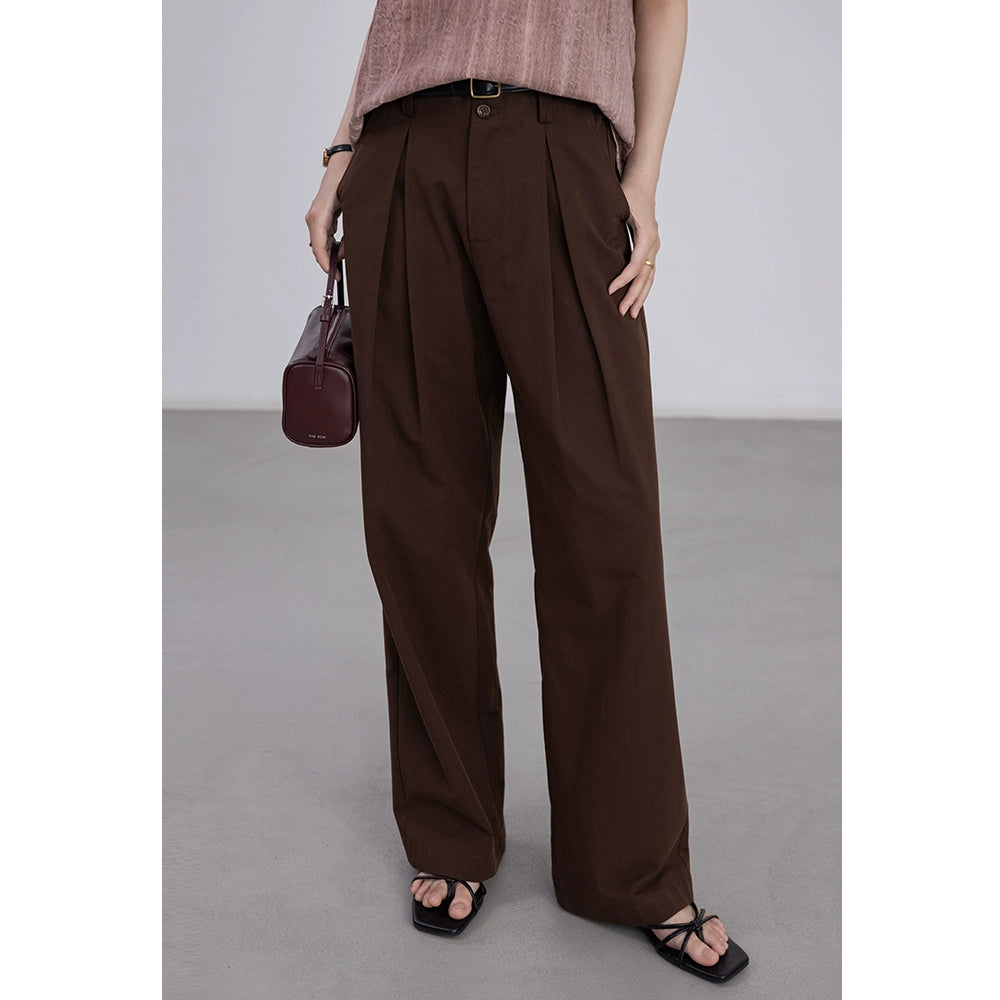 [Oferta por tiempo limitado] Pantalones casuales de pierna ancha para viajeros marrones, pantalones largos holgados de cintura alta sencillos clásicos 