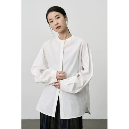 [Slow Daily] CAREMIND Premium New Chinese Neckline Button Shirt Temperament Pull Full Blue Versatile Shirt