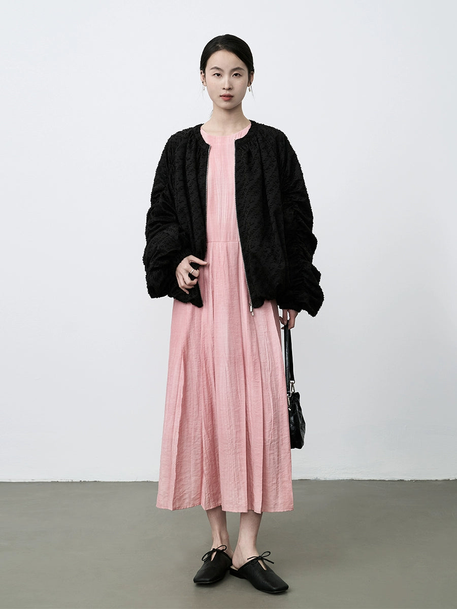 CAREMIND Elegante vestido blanco rosa melocotón único Otoño 2024 Nuevo vestido suelto de lino para viajes de vacaciones 