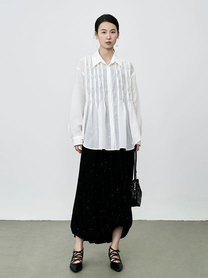 Chemise plissée à taille haute en Tencel de qualité supérieure CAREMIND pour femme, blanche et légère