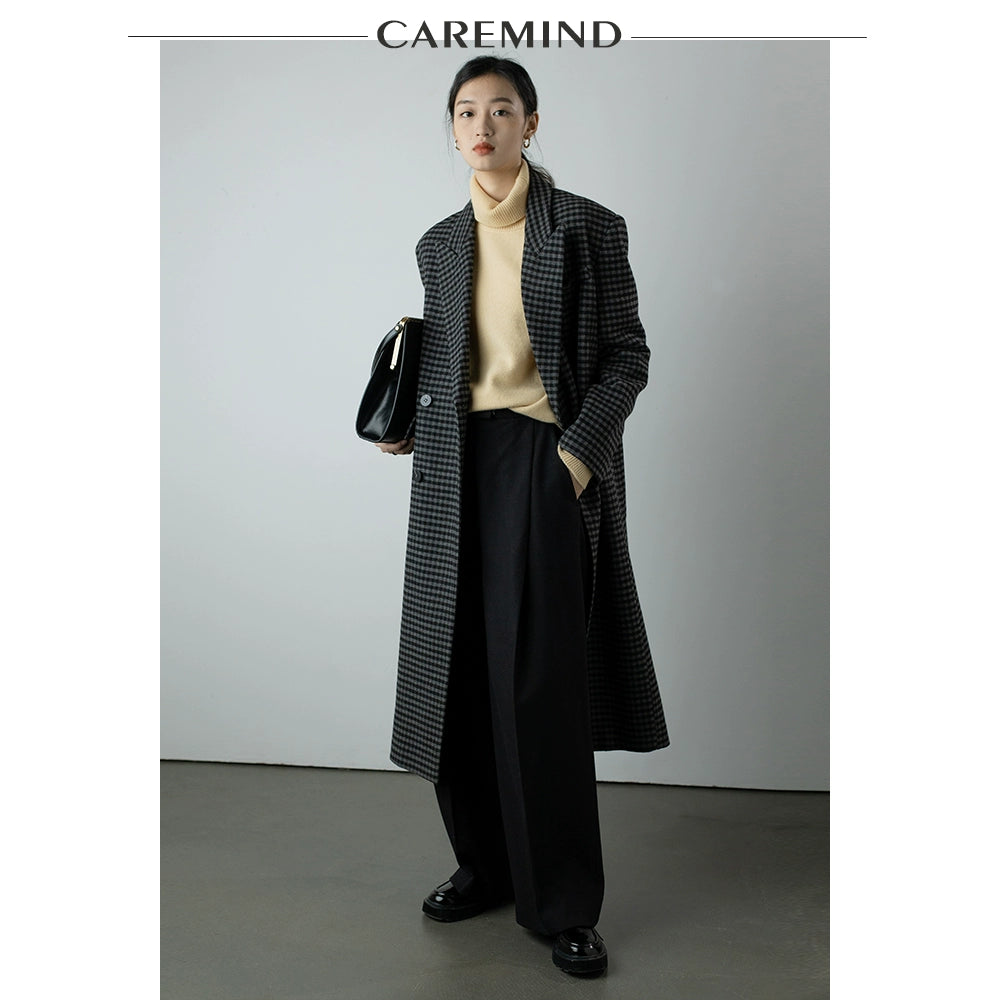 CAREMIND [El sueño de Fausto] Abrigo de lana a cuadros original para mujer, nuevo abrigo largo de otoño e invierno 