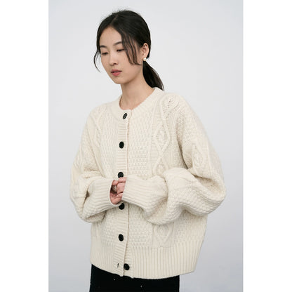 [Special Price] White pure wool twist cardigan jacket loose soft waxy sweater short thermal shirt