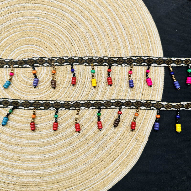 3715 Cuentas hechas a mano, cinta de encaje de estilo étnico, accesorios de ropa de bricolaje, accesorios, decoración de dobladillo de ropa, cinturón de cuentas con flecos