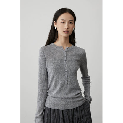 Suéter de punto con cuello Henry de sentido literario y retro de CAREMIND, suéter de lana elástico alto y delgado para mujer con camiseta de manga larga en el interior 