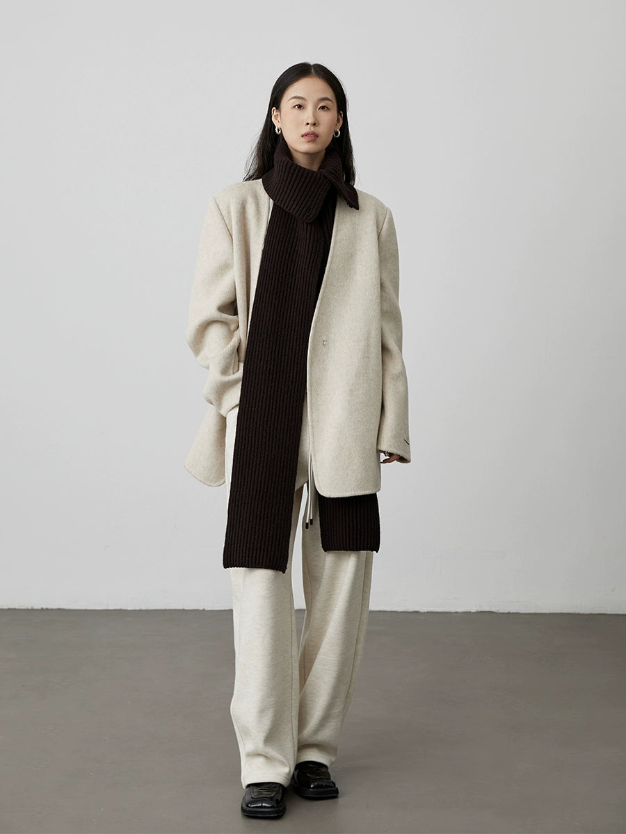 [Traje de lana sin cuello] Chaqueta francesa de pura lana CAREMIND, abrigo corto holgado de lana 