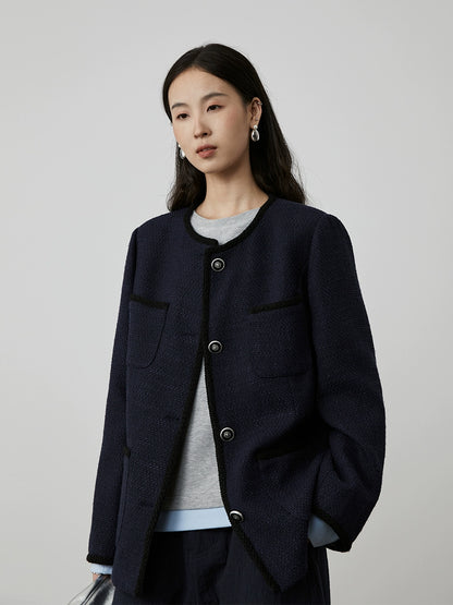 [Italian Slack] Chaqueta Xiaoxiangfeng azul marino elegante CAREMIND Nueva camiseta corta de temperamento premium Otoño 