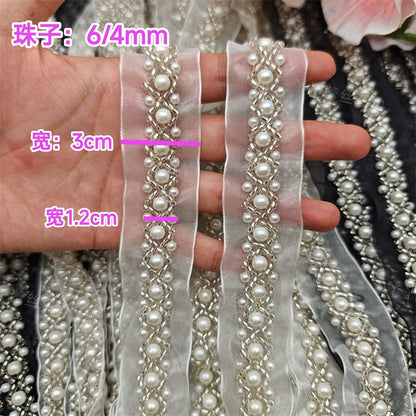 3720 Accesorios de ropa con cuentas de perlas para la industria pesada, encaje de cuentas de malla, accesorios decorativos hechos a mano para cuellos de ropa DIY