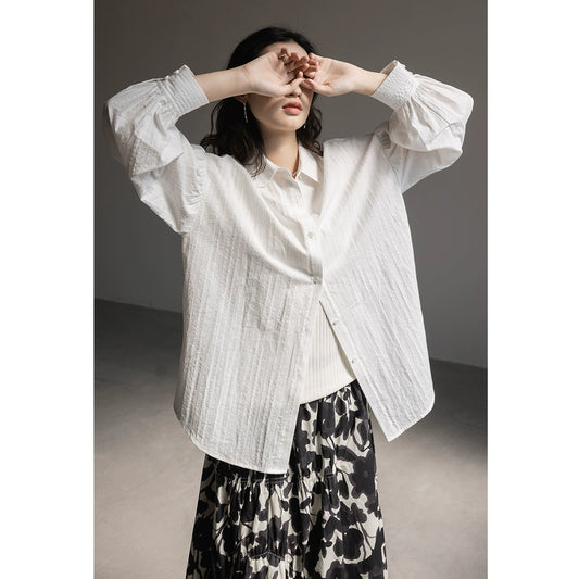 Camisa blanca original CAREMIND para mujer, diseño Sense Niche, camisa de viaje premium, camisa francesa de otoño, manga larga 