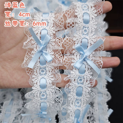 Cinturón de lolita plisado con lazo de encaje de 4 cm de ancho, 3549★, para manualidades, accesorios de encaje, bolsa para ropa, materiales hechos a mano