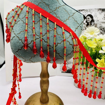 3703 Encaje de cuentas de perlas hecho a mano, tocado de boda, ropa de bebé, accesorios de cheongsam Hanfu, accesorios de encaje